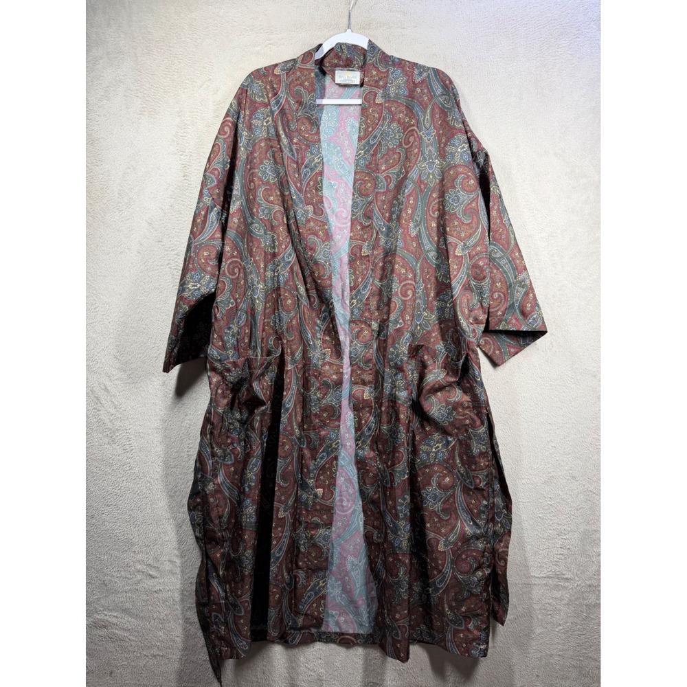 Bill Blass Robe Mens One Size Burgundy Vintage Paisley Loungewear Dressing Gown